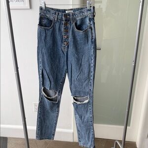 WeWoreWhat Distressed Boyfriend Jeans in Medium Blue
